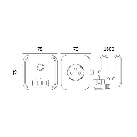KOBI LINEA PRO CUBE 3x230V Splitter mit Masse und Schalter + 4xUSB Schwarz