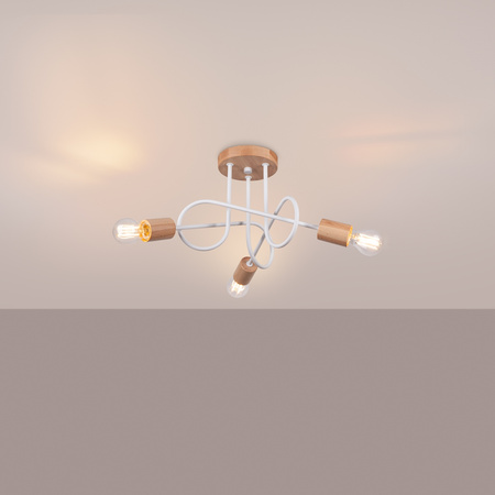 Deckenleuchte Kronleuchter Spider Pendelleuchte 3x E27 Naturholz Weiß Ember Peach Puff SL.1474 Sollux