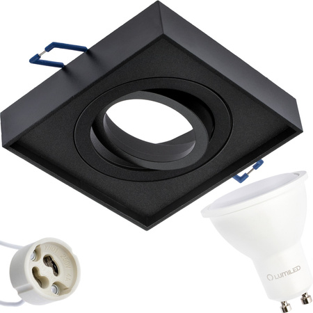 HALOGEN Einbaustrahler Tuba Spot, beweglich GU10 Quadrat Schwarz 20mm MIDI + LED GU10 10W 3000K LUMILED