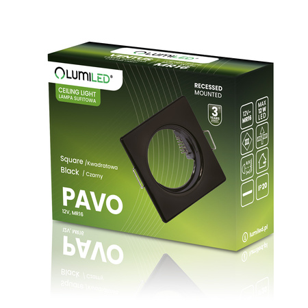 Einbaustrahler GU10, MR16 Einbauspot HALOGEN Quadrat Fest Schwarz Blech PAVO LUMILED