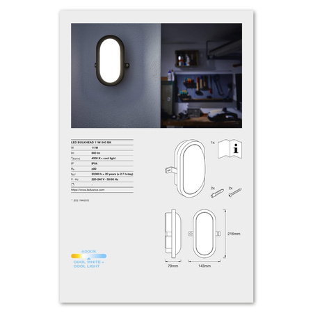 LED-Wandleuchte 11W 4000K IP54 Hermetisch Außen Schwarz BULKHEAD LEDVANCE