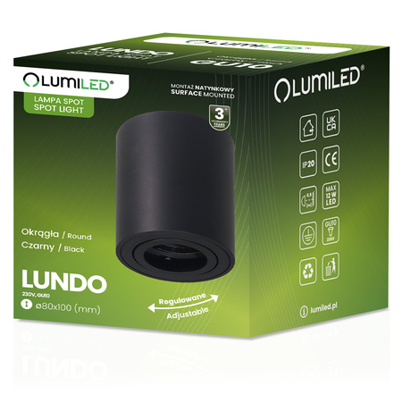 Aufbauröhre HALOGEN Spot Moving LUNDO GU10 LUMILED Rund Schwarz 80mm