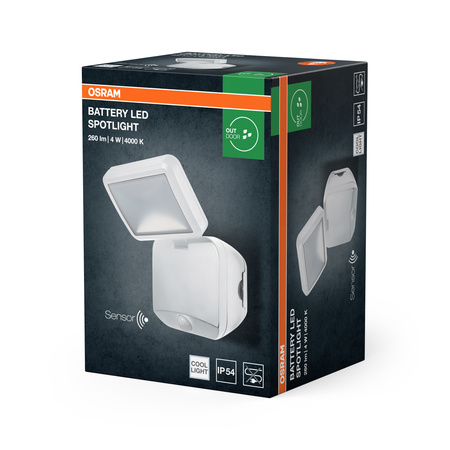 Osram Spotlight LED-Batterie-Hintergrundbeleuchtung 4W 260lm 4000K IP54 Weiß mit Bewegungs- und Dämmerungssensor