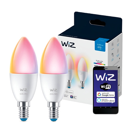 2x LED-Lampe E14 C37 4.9W = 40W 2200-6500K + RGB SMART WiFi WiZ