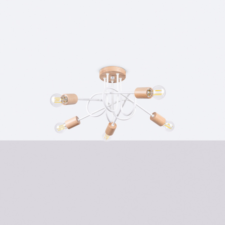 Deckenleuchte Kronleuchter Spider Pendelleuchte 5x E27 Naturholz Weiß Ember Pfirsich Puff SL.1475 Sollux