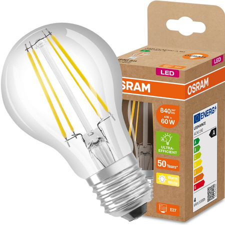 LED Lampen A60 E27 4W = 60W 840lm 3000K Warm 360° OSRAM ULTRA EFFICIENT Filament