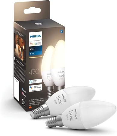 2PAK LED-Lampe Kerze E14 B39 5.5W 2700K Warm PHILIPS HUE Weiß Bluetooth Zigbee