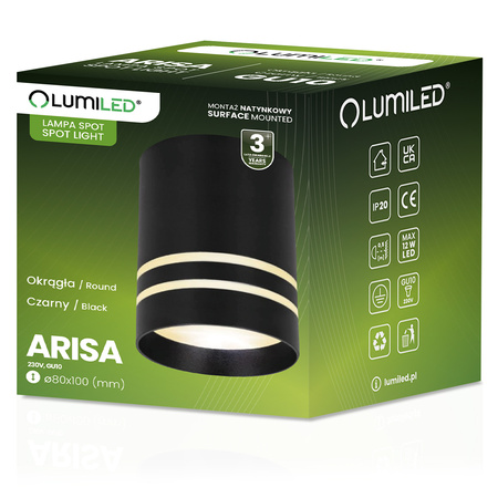 Oberflächenmontage HALOGEN Spot Tuba ARISA GU10 LUMILED Rund Schwarz 80 mm