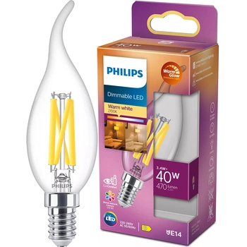 LED-Flammenlampe E14 BA35 3,4W = 40W 470lm 2700 warmes Filament PHILIPS dimmbar