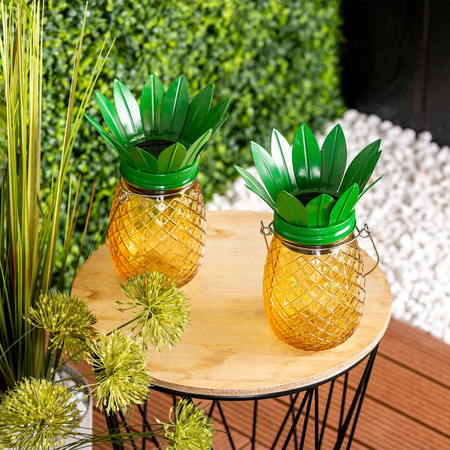 Gartenlampe LED Solar Laterne Hanging Jar ANANAS Glas 3000K