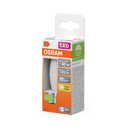 LED-Lampe B37 Kerze B22d 4.9W = 40W 470lm 2700K Warm 200° STAR CLASSIC Osram