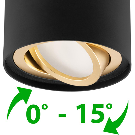 Aufputz HALOGEN Spot Tuba Movable AMAT-M GU10 Rund Schwarz-Gold 84mm LUMILED