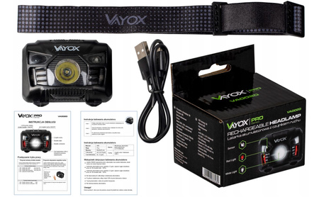 Wiederaufladbare LED-Stirnlampe mit Bewegungssensor XM-L Q5 3W VA0020 VAYOX