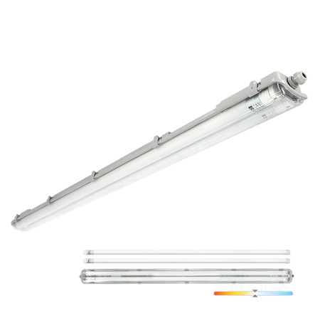 Industrielles hermetisches Leuchtenset G2 + 2x LED-Leuchtstofflampe T8 18W 120cm 4000K Neutral IP65 Kobi