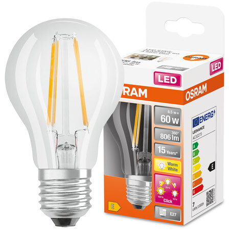 LED Lampe E27 A60 6,5W = 60W 806lm 2700 Warm 300° Glühfaden 3-stufig dimmbar OSRAM STAR