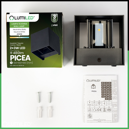 Wandleuchte Außen 2x 3W, Garten-Wandleuchte 4000K nach oben und unten verstellbar Schwarz PICEA LUMILED