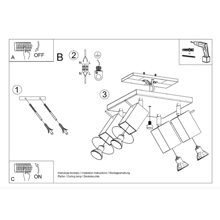 MERIDA 4xGU10 Reflektor Halogenstrahler Beweglich Quadratisch 25x25 Weiß SOLLUX