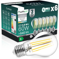 6x LED-Lampe E27 A60 3,8W 840lm = 60W 4000K neutralweiß 360° Filament Energieklasse A LUMILED