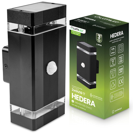 Gartenwandleuchte oben unten 2x GU10 Schwarz Bewegungs- und Dämmerungssensor HEDERA LUMILED