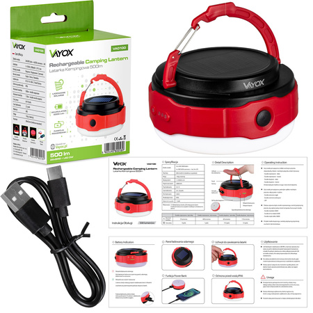Wiederaufladbare Camping-Taschenlampe 500lm 3000K-6500K Solar USB-C Powerbank VA0100 VAYOX
