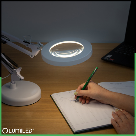 Schreibtischlampe LED 8W CCT Zeichnung Tischlampe 3x Vergrößerungsglas LUCA 2 Weiß LUMILED