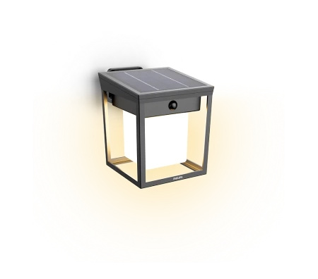 Solarfassaden-Wandleuchte LED 1.5W 250lm 3000K IP44 mit Bewegungs- und Dämmerungssensor Anthrazit Blaise Ultra Efficient Philips