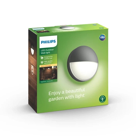 Gartenlampe LED Wandleuchte CAPRICORN 6W 2700K IP44 Rund Anthrazit PHILIPS