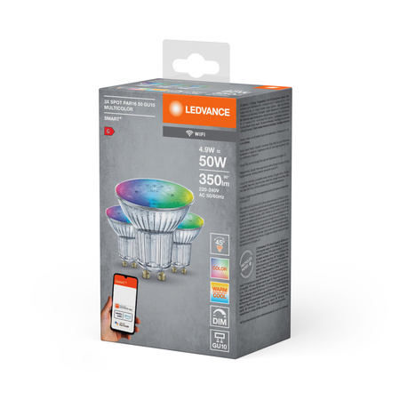 3x LED Lampe GU10 5W 350lm CCT LEDVANCE SMART+ WiFi RGB Dimmbar