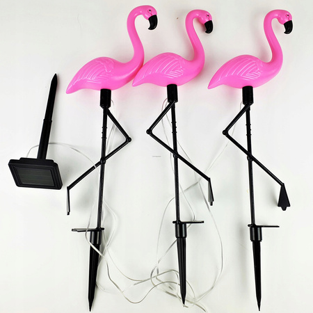 3x LED SOLAR betriebene Gartenlampe Flamingos 54cm