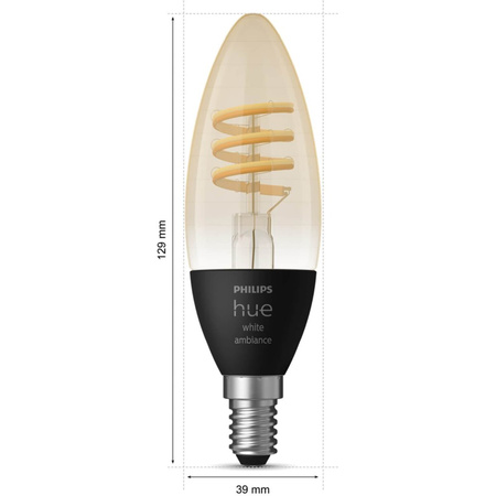 2PAK LED-Glühbirne Kerze E14 B40 4.6W CCT PHILIPS HUE Weiß & Ambiance Filament Bluetooth Zigbee
