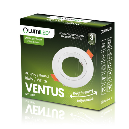 Set Halogen-Einbauleuchte VENTUS Weiß Rund + LED-Leuchtmittel GU10 6W Warm 120° Lumiled