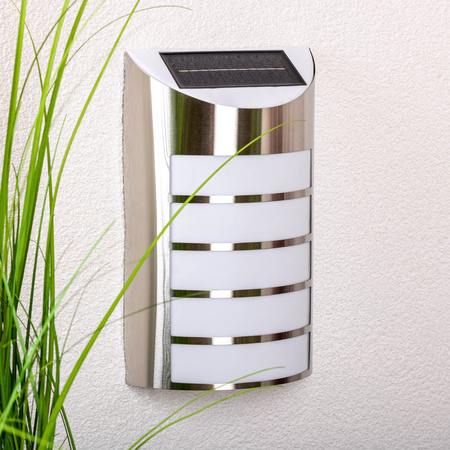 Garten-LED-Solar-Fassadenleuchte SAFFO Chrom/Weiß 6000K kalt GOLDLUX (Polux)