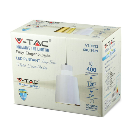 Hängelampe 7W 3000K LED Weiß PENDELLEUCHTEN VT-7333 V-TAC