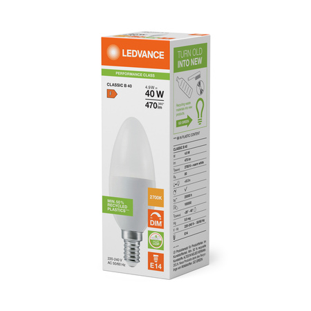 LED-Kerzenbirne E14 B35 4.9W = 40W 470lm 2700K Warm 240° Dimmbar Ledvance