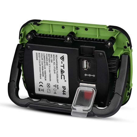 LED Fluter 20W 1400lm 6400K IP44 Grün+Schwarz USB wiederaufladbar mit SOS-Funktion Samsung Chip VT-20-R V-TAC