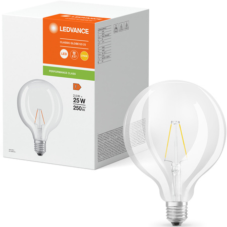 Globe E27 G125 LED Lampen 2,5W = 25W 250lm 2700K Warm 300° Filament LEDVANCE