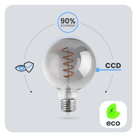 Dekorative LED Lampen E27, Glühbirne G95 6W = 50W 420lm 2200K warm 360° Globe Smokey Glühfaden LUMILED