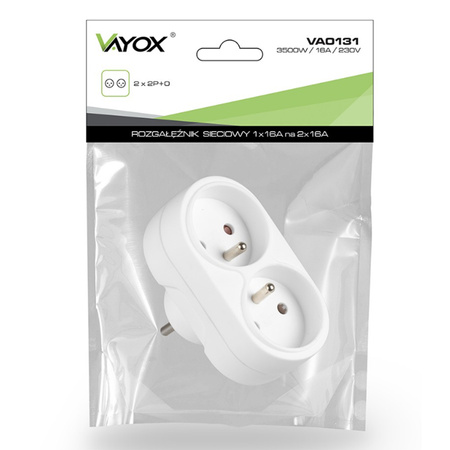 Elektrischer Netzverteiler Double 2x 2P+0 Dieb 2 Steckdosen mit Erde VAYOX