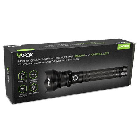 ZOOM LED XHP70 taktische Taschenlampe 25W 2000lm 3 MODI 1000m IP67 Aluminium VA0021 VAYOX