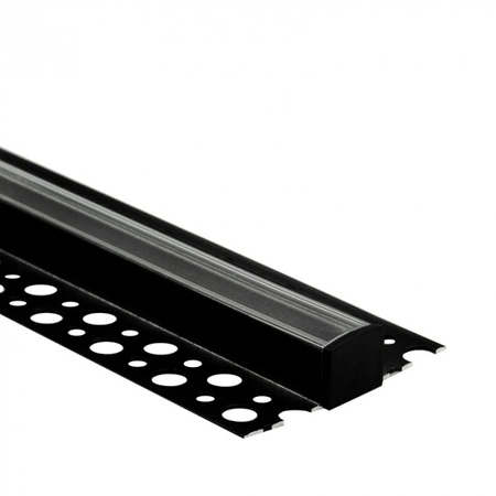 Aluminium LED-Profil für Gipskartonplatten REGIPS Fliesenunterprofil Schwarz 1m mit transparentem Diffusor für LED-Streifen + Endkappen GN Ecolight Serie