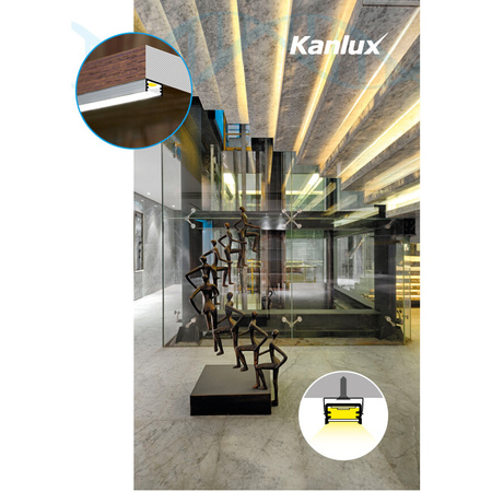 Aluminium-Aufbauprofil PROFILO B 1m Silber mit mattierter Blende und Endkappen KANLUX