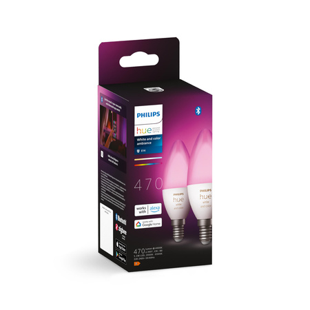 2PAK LED-Glühbirne Kerze E14 B39 5.3W CCT RGB PHILIPS HUE Weiß & FARBE Ambiente Bluetooth Zigbee