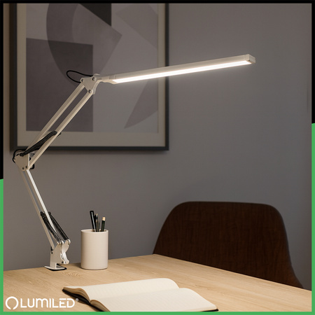 Schreibtischlampe LED 12W, Zeichentisch-Schreibtischlampe mit Tischklemme CCT USB Dimmbar Weiß COSMI LUMILE