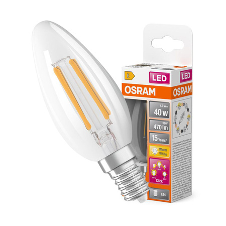 LED Lampe E14 B40 4W = 40W 470lm 2700 Warm 300° Glühfaden 3-stufig dimmbar OSRAM STAR