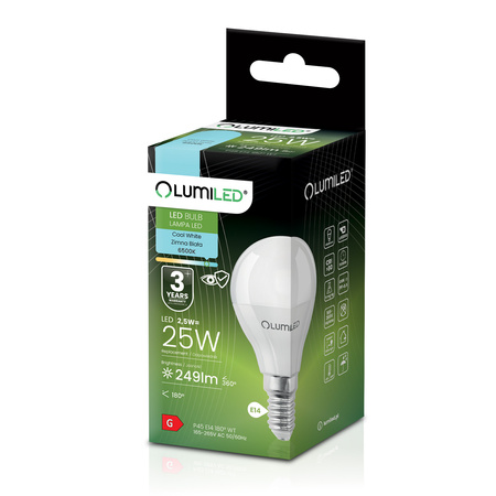 6x LED Lampen E14, Glühbirne P40 2.5W = 25W 249lm 180° 6500K kalt LUMILED