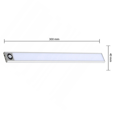 LED-Unterschrankleuchte Möbelleiste 2W 4500K 30cm mit Bewegungsmelder Silber