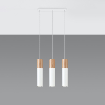 PABLO 3L 3xGU10 Skandinavische Pendel-Deckenleuchte in Weiß und Holz SOLLUX