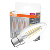 3x LED-Lampe B35 Kerze B22d 4W = 40W 470lm 2700K Warm 300° BASE Osram