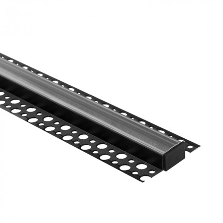 Aluminium-LED-Profil für Gipskartonplatten REGIPS breit unter Fliese Schwarz 1m mit transparentem Diffusor für LED-Streifen + Kappen GNS Ecolight Serie