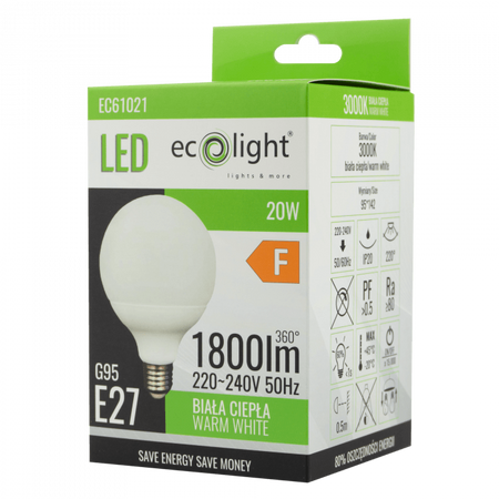LED-Lampe Sphere G95 E27 20W 1800lm 3000K Warm Ecolight